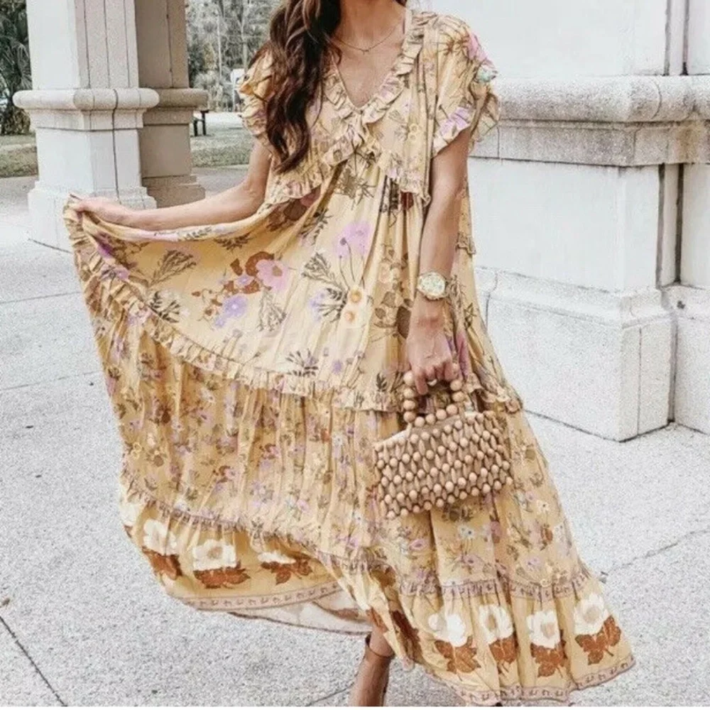 Floral Yellow Maxi Dress - Picture 5 of 11